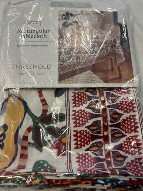 Threshold Rectangular Tablecloth - White with Multicolor Floral Border